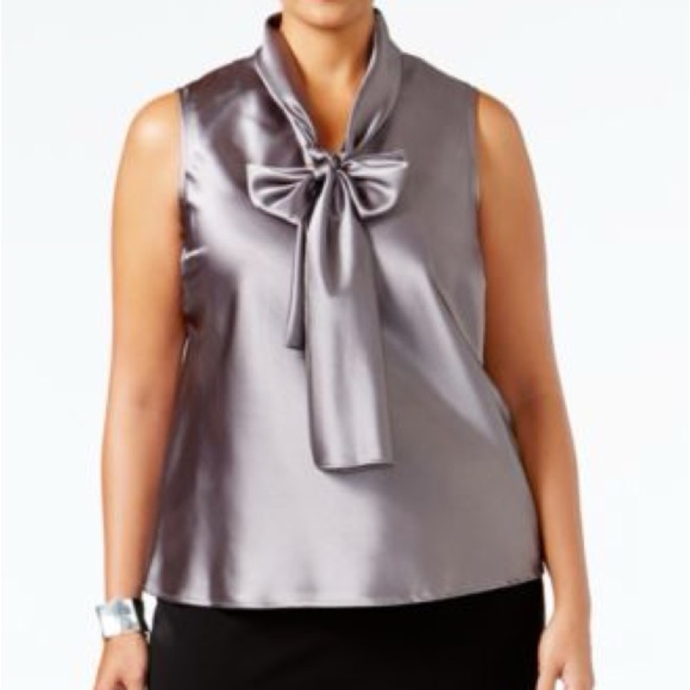 Nine West Charmeuse Tie-Neck Blouse, Size XL